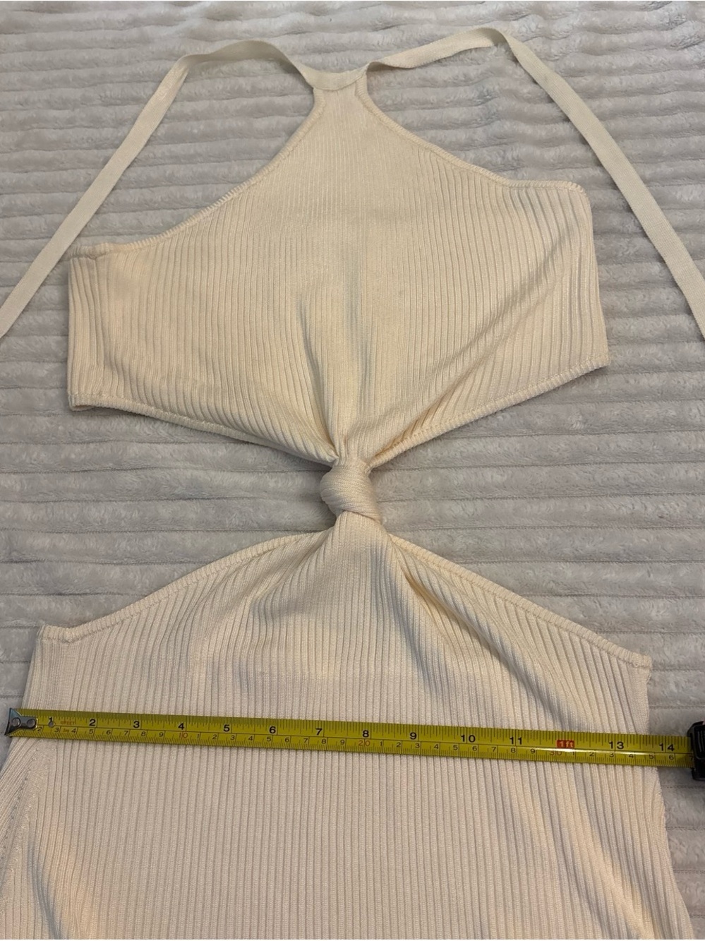 cult gaia Cream Ribbed Halter Maxi Dress with Front Knot Cutout - Picture 4 of 8